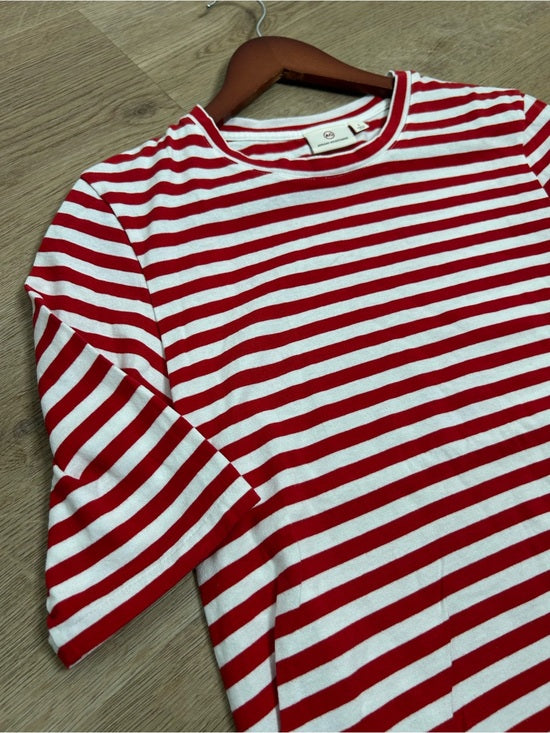 AG 100% Cotton Red Striped Short Sleeve Crew Neck T- Shirt