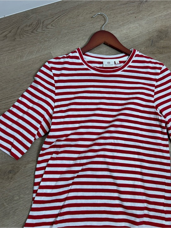AG 100% Cotton Red Striped Short Sleeve Crew Neck T- Shirt