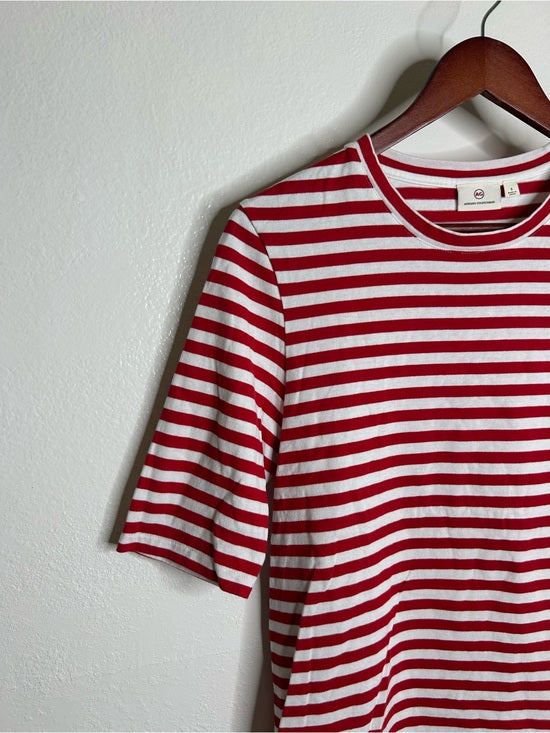 AG 100% Cotton Red Striped Short Sleeve Crew Neck T- Shirt
