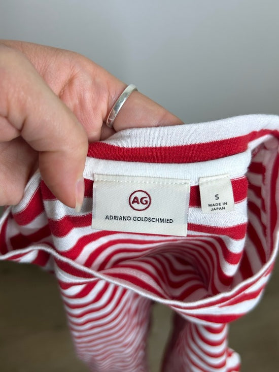 AG 100% Cotton Red Striped Short Sleeve Crew Neck T- Shirt