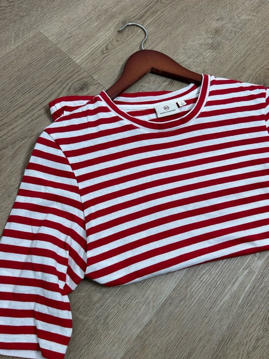 Ag Adriano Goldschmied AG 100% Cotton Red Striped Short Sleeve Crew Neck T- Shirt - Cotton
