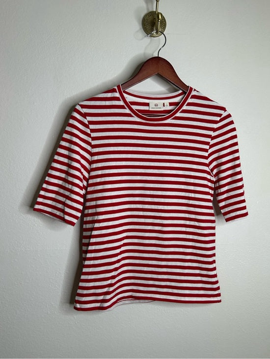 Ag Adriano Goldschmied AG 100% Cotton Red Striped Short Sleeve Crew Neck T- Shirt - Cotton