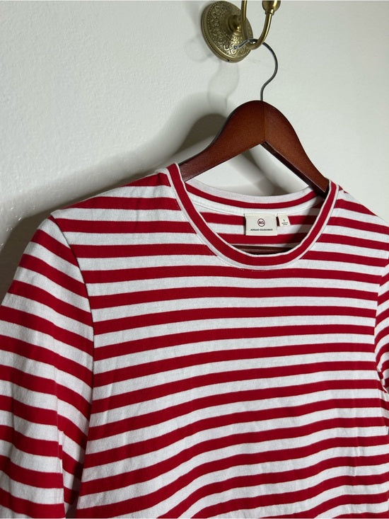 Ag Adriano Goldschmied AG 100% Cotton Red Striped Short Sleeve Crew Neck T- Shirt - Cotton
