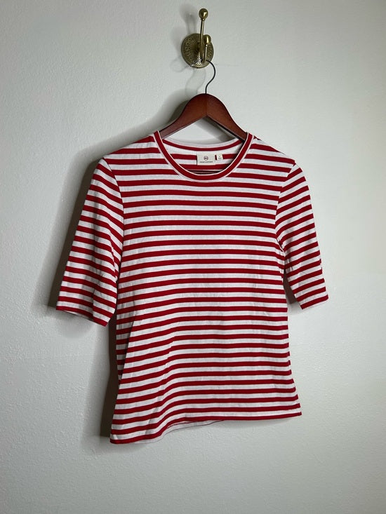 AG 100% Cotton Red Striped Short Sleeve Crew Neck T- Shirt