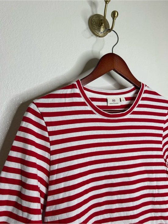 AG 100% Cotton Red Striped Short Sleeve Crew Neck T- Shirt
