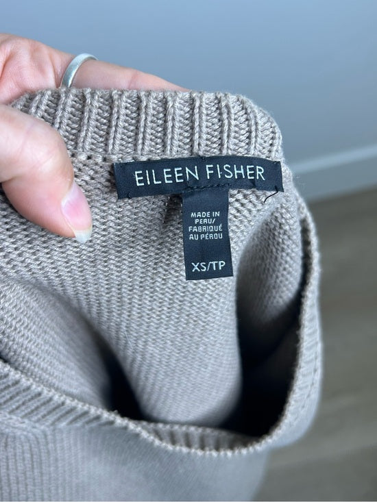 Eileen Fisher 100% Organic Cotton Tan Neutral Textured Knit Pullover Sweater