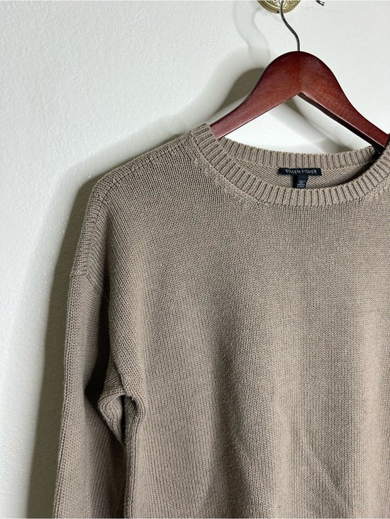 Eileen Fisher Eileen Fisher 100% Organic Cotton Tan Neutral Textured Knit Pullover Sweater - Cotton