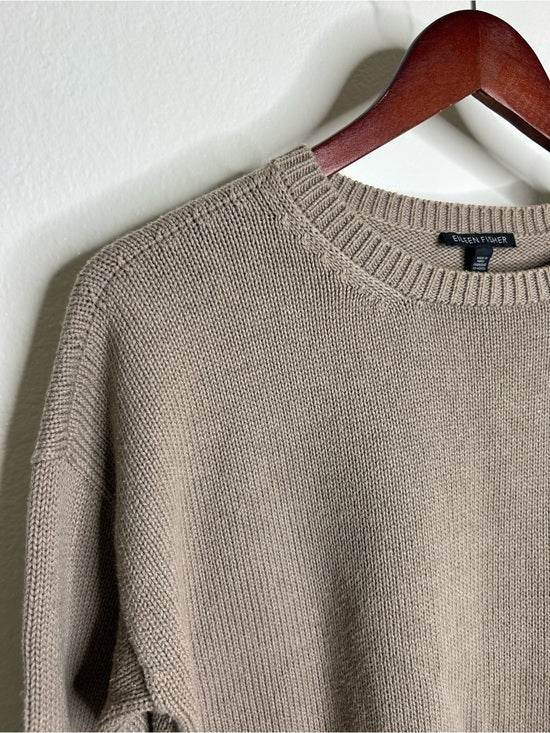 Eileen Fisher Eileen Fisher 100% Organic Cotton Tan Neutral Textured Knit Pullover Sweater - Cotton