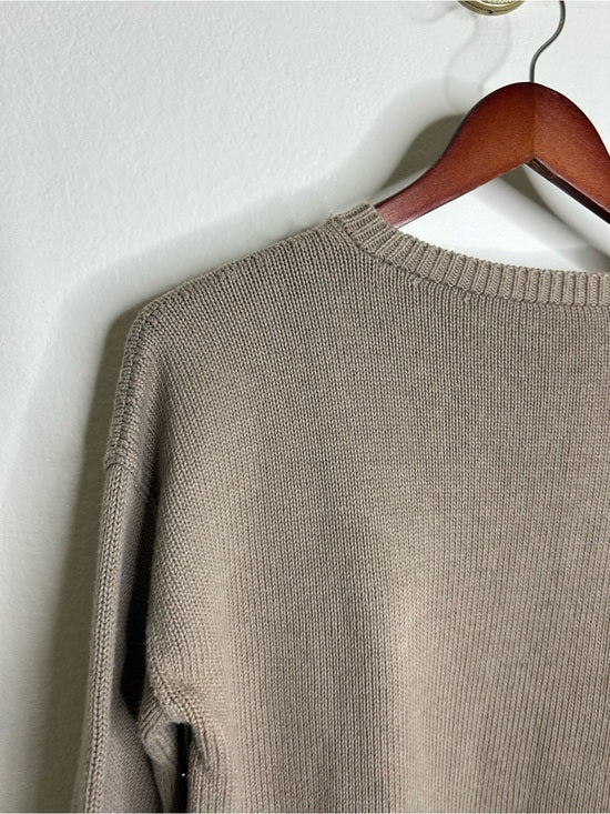 Eileen Fisher 100% Organic Cotton Tan Neutral Textured Knit Pullover Sweater