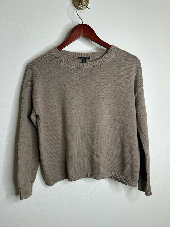 Eileen Fisher 100% Organic Cotton Tan Neutral Textured Knit Pullover Sweater