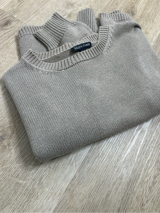 Eileen Fisher 100% Organic Cotton Tan Neutral Textured Knit Pullover Sweater