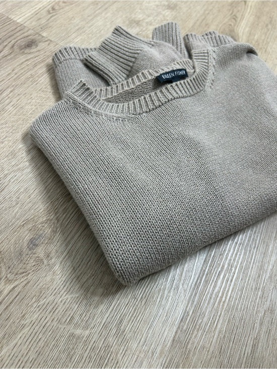 Eileen Fisher 100% Organic Cotton Tan Neutral Textured Knit Pullover Sweater