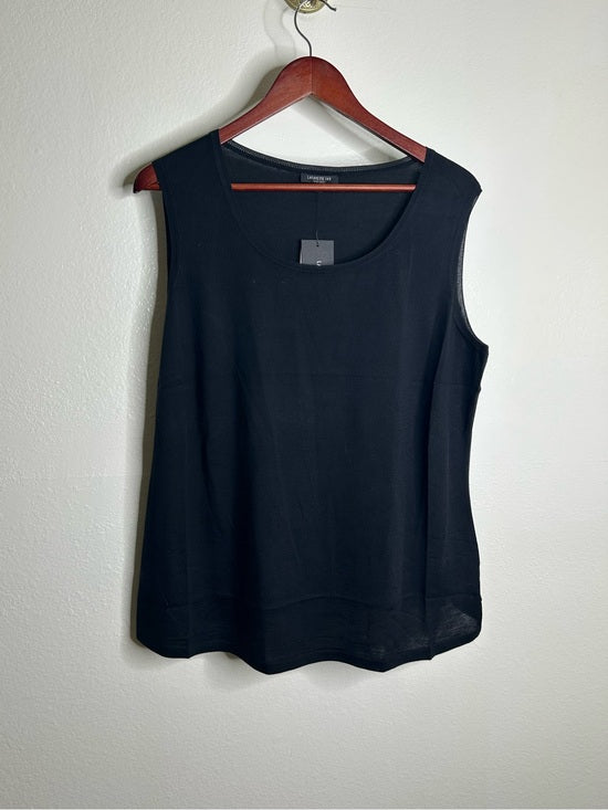 Lafayette 148 Silk Cotton Knit Black Scoop Neck Shell Tank
