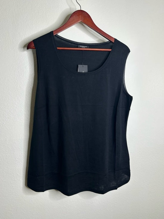 Lafayette 148 Silk Cotton Knit Black Scoop Neck Shell Tank