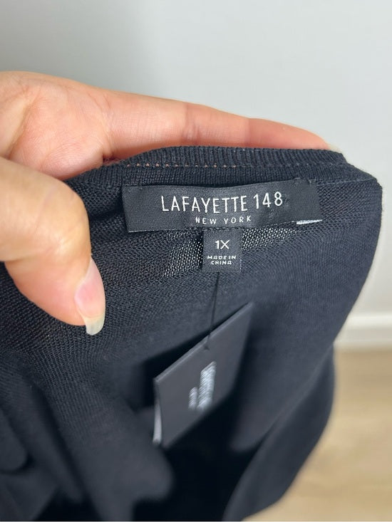 Lafayette 148 Silk Cotton Knit Black Scoop Neck Shell Tank