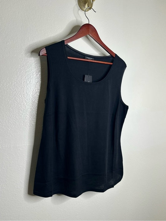 Lafayette 148 Silk Cotton Knit Black Scoop Neck Shell Tank