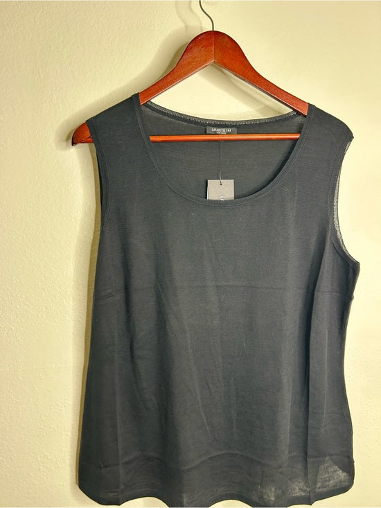 Lafayette 148 Silk Cotton Knit Black Scoop Neck Shell Tank