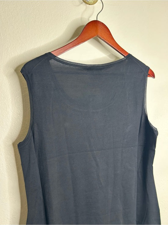 Lafayette 148 Silk Cotton Knit Black Scoop Neck Shell Tank