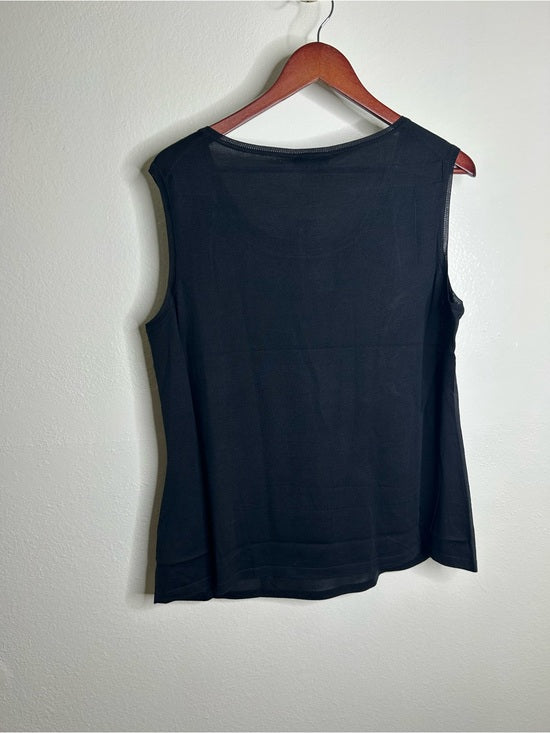Lafayette 148 Silk Cotton Knit Black Scoop Neck Shell Tank