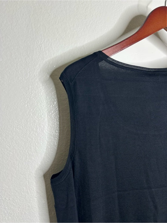 Lafayette 148 Silk Cotton Knit Black Scoop Neck Shell Tank