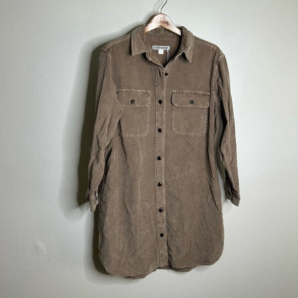 Outerknown Outerknown 100% Organic Cotton Tan Brown Corduroy Button Down Shirt Dress - Cotton
