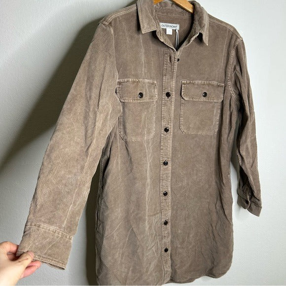 Outerknown Outerknown 100% Organic Cotton Tan Brown Corduroy Button Down Shirt Dress - Cotton