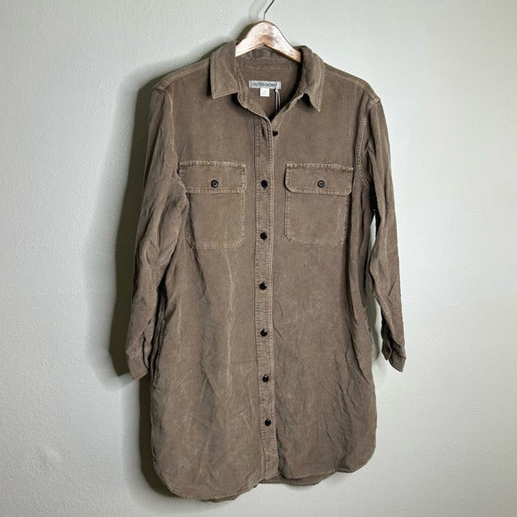 Outerknown Outerknown 100% Organic Cotton Tan Brown Corduroy Button Down Shirt Dress - Cotton