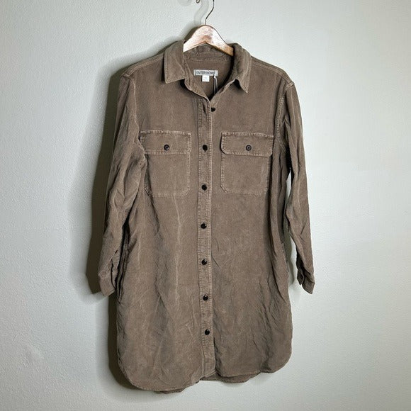 Outerknown 100% Organic Cotton Tan Brown Corduroy Button Down Shirt Dress