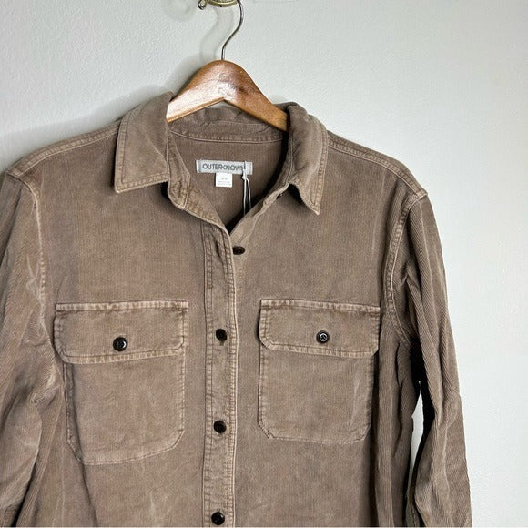 Outerknown 100% Organic Cotton Tan Brown Corduroy Button Down Shirt Dress