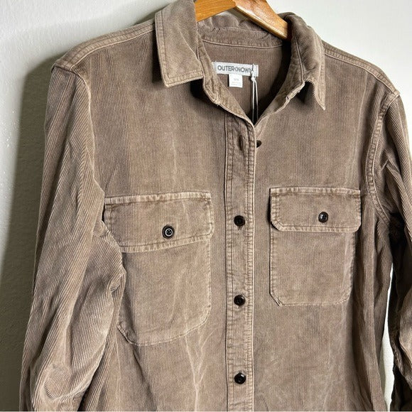 Outerknown 100% Organic Cotton Tan Brown Corduroy Button Down Shirt Dress