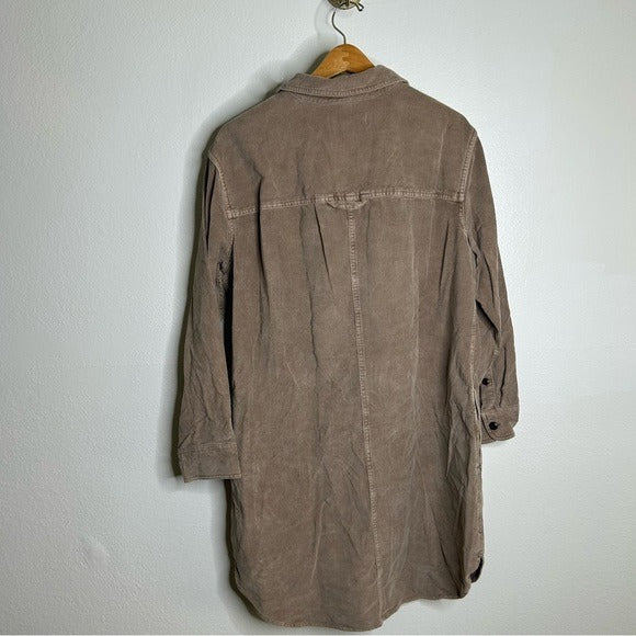 Outerknown 100% Organic Cotton Tan Brown Corduroy Button Down Shirt Dress