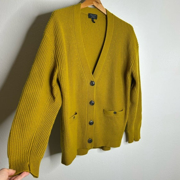 rag &amp;amp; bone Rag &amp;amp; Bone 100% Cashmere Thick Textured Knit Boyfriend Cardigan Mustard Yellow - Cashmere