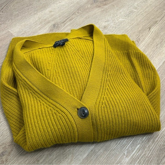 Rag &amp; Bone 100% Cashmere Thick Textured Knit Boyfriend Cardigan Mustard Yellow
