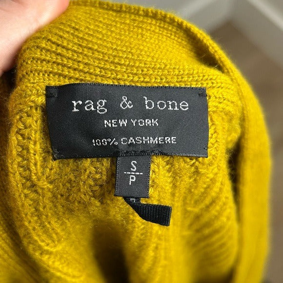 Rag &amp; Bone 100% Cashmere Thick Textured Knit Boyfriend Cardigan Mustard Yellow