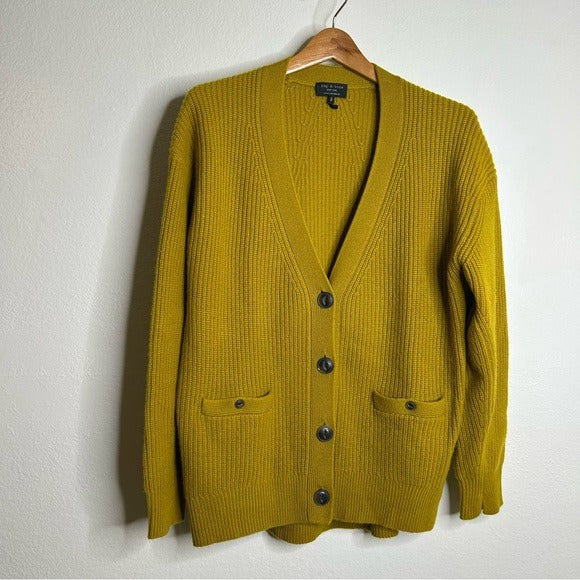 rag &amp;amp; bone Rag &amp;amp; Bone 100% Cashmere Thick Textured Knit Boyfriend Cardigan Mustard Yellow - Cashmere