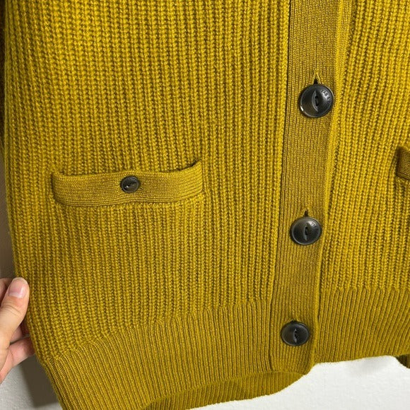 Rag &amp; Bone 100% Cashmere Thick Textured Knit Boyfriend Cardigan Mustard Yellow