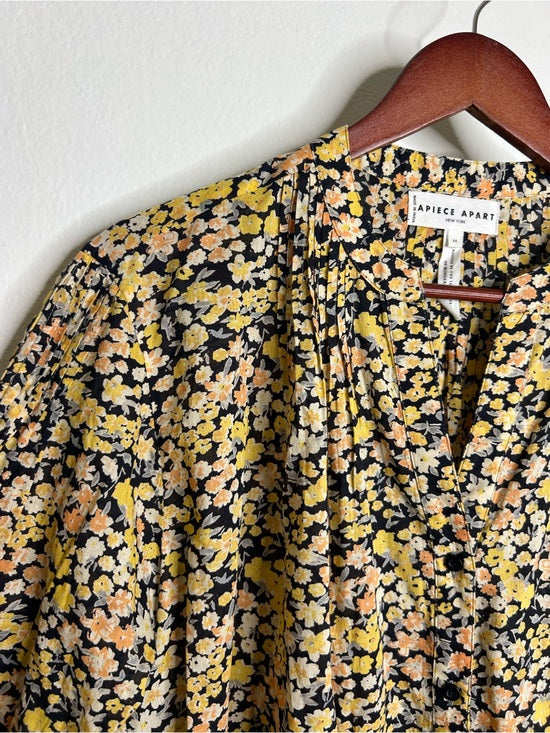 Apiece Apart 100% Organic Cotton Floral Poplin Button Down Blouse