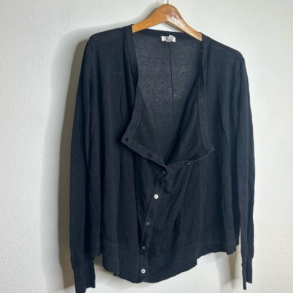 Garnet Hill 100% Linen Knit Lightweight Slouchy Black Button Down Cardigan