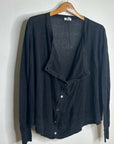 Garnet Hill 100% Linen Knit Lightweight Slouchy Black Button Down Cardigan
