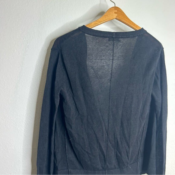 Garnet Hill 100% Linen Knit Lightweight Slouchy Black Button Down Cardigan