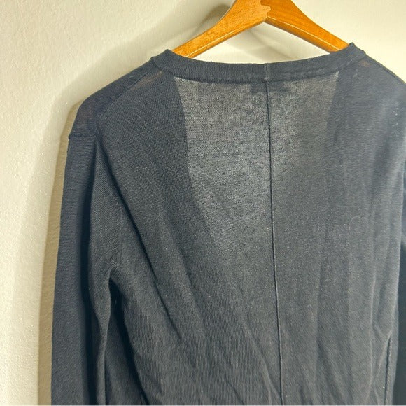 Garnet Hill 100% Linen Knit Lightweight Slouchy Black Button Down Cardigan