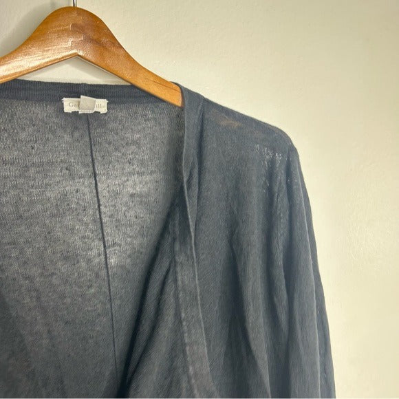 Garnet Hill 100% Linen Knit Lightweight Slouchy Black Button Down Cardigan
