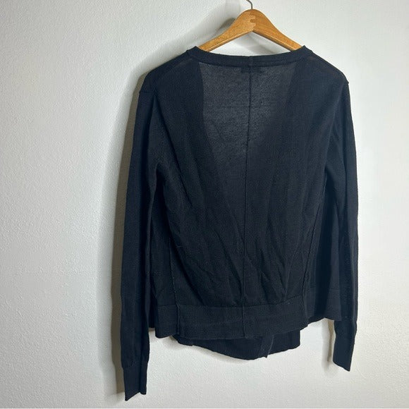 Garnet Hill 100% Linen Knit Lightweight Slouchy Black Button Down Cardigan