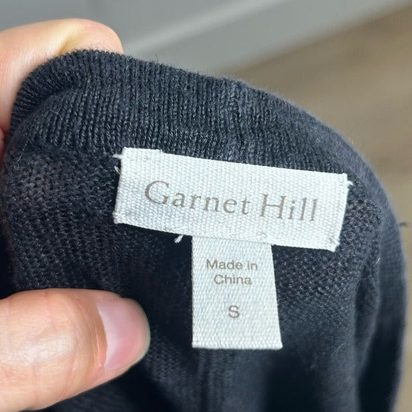 Garnet Hill 100% Linen Knit Lightweight Slouchy Black Button Down Cardigan
