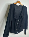 Garnet Hill 100% Linen Knit Lightweight Slouchy Black Button Down Cardigan