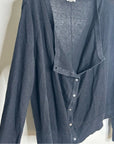 Garnet Hill 100% Linen Knit Lightweight Slouchy Black Button Down Cardigan