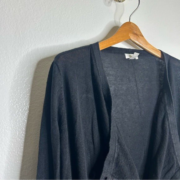 Garnet Hill 100% Linen Knit Lightweight Slouchy Black Button Down Cardigan