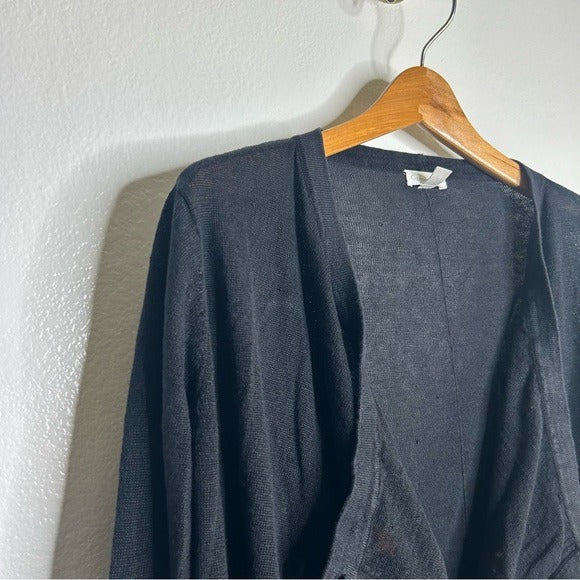Garnet Hill 100% Linen Knit Lightweight Slouchy Black Button Down Cardigan