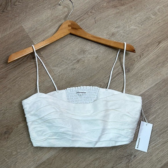 Reformation Reformation 100% Linen Smocked Cropped Tank Top Strappy White - Linen