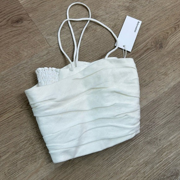 Reformation Reformation 100% Linen Smocked Cropped Tank Top Strappy White - Linen